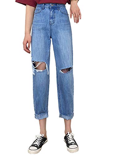 Anna-Kaci Women's Baggy Loose Ripped Jeans High Waist Boyfriend Distressed Loose Denim Pants