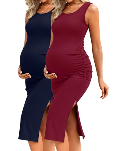Robe moulante mi-longue d'été pour femme enceinte : lot de 2 robes Neer en tricot