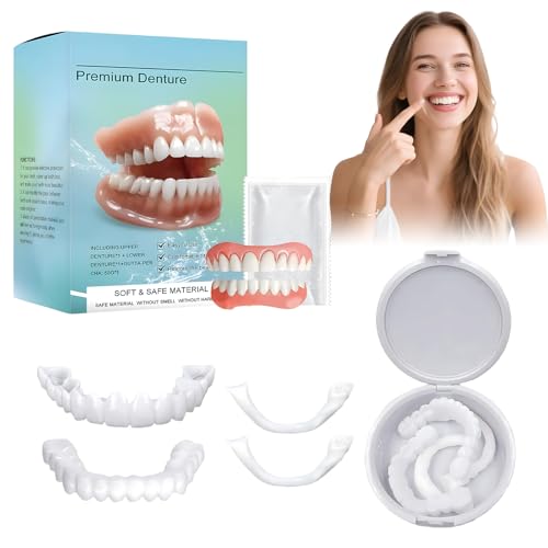 2 Pair False Teeth, Clip on Veneers Top and Bottom, Soft Denture Silicone Reline Kit, Material Safety, Natural Comfortable