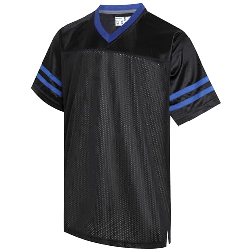Gabiphy Men's Football Jerseys for Women Unisex V-Neck Practice Shirts College Mesh Game Tops Old School Training Outfits Black Jersey-Royal Blue Stripe Men Size Large