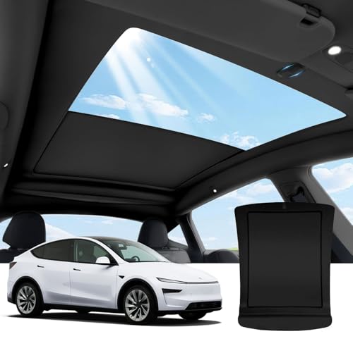 Electric Sunshade Roof for Tesla Model Y 2026~2025, Heat Insulation Glass Roof for Tesla Model Y Juniper, 5 Layer 99.9% UV Protection, Interior Gray Hidden Wires Single Front Switch