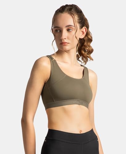 Image of Jockey AP20 Women Wirefree Padded Tactel Nylon Elastane Stretch Full Coverage Racerback Styling Active Sports Bra with StayFresh and StayDry Treatment