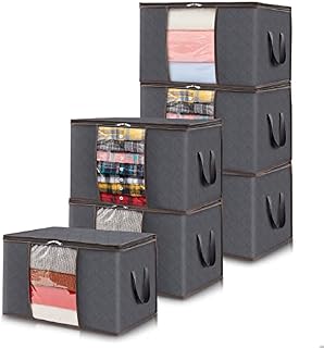 Lifewit 4-Pack Clothes Storage Bag, Storage Bags for Clothes, Blankets, Comforters, Foldable Clothing Storage with Reinforced Handle, Sturdy Zipper, Clear Window, 60L, Grey