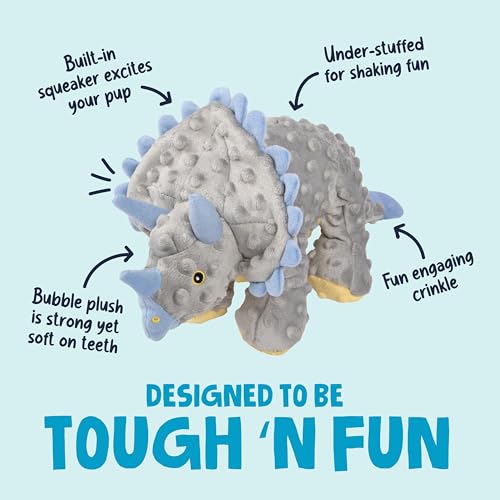 goDog Dinos Frills Squeaky Plush Dog Toy, Chew Guard Technology - Gray, Large