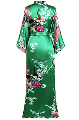 Image of BABEYOND Women's Kimono Robe Long Satin Robes with Peacock and Blossoms Printed Kimono Nightgown