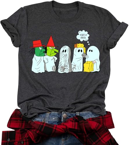 I Got A Rock Halloween T-Shirt for Women Funny Ghost Shirt Tee Short Sleeve Casual Halloween Party Tee Tops