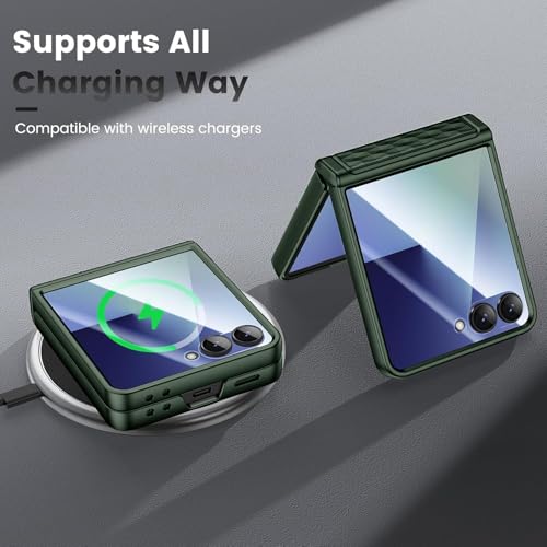 Image of Kapa Geometric Hinge Protection Back Cover for Samsung Galaxy Z Flip7 / Flip 7 | with [Inbuilt Glass] Full Body Shockproof Hard Back Case (Dark Green)