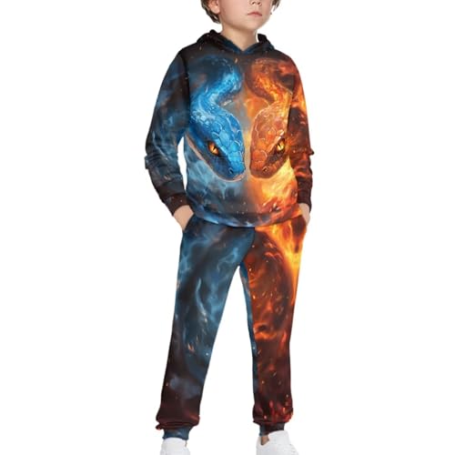 Frymappies Little Boys Snake Hoodie and Jogger Set Size 7-8 Kids Fire Fall Fashion Sweatsuit Long Sleeve 2 Piece Outfits Flame Hooded Sweatshirt and Sweatpants Sets for Boys Cool School Tracksuit