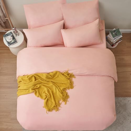 RUIKASI Bettwäsche 200x200 3teilig Rosa - Pfirsch Rosa Mikrofaser Bettwäsche-Sets Oeko-TEX… – Ansicht 4