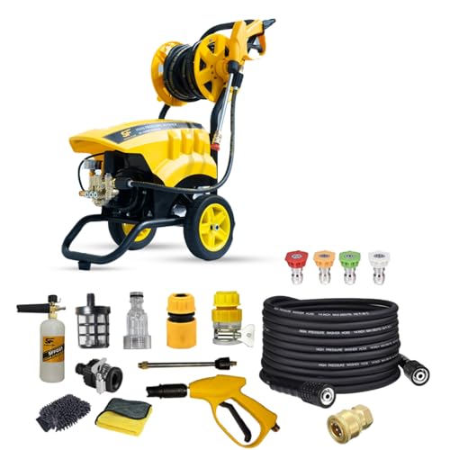 Image of SPEED FLOW High Pressure Washer 2500W, 180 Bar, 12LPM Flow, Adjustable Pressure, Induction Motor, 12M Hose, Foam Bottle, 4 Nozzle Set, Double Wheel Trolley for Car, Bike, Home & Truck Cleaning