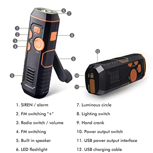 Draagbare noodradio, handslinger met radio, zaklamp F-generator, multifunctionele powerbank-mobiele telefoonlader, SOS-alarm, oplaadbaar, geschikt voor thuis en in noodgevallen - Image 7