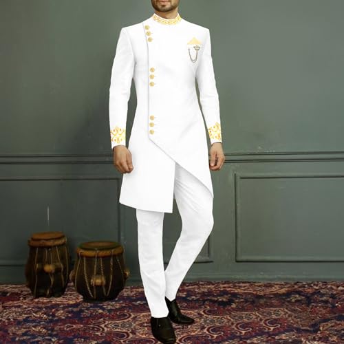 Men`s Suit Slim Fit Embroidery Single Breated Blazer and Pants Set African Clothes Brooch Formal Outfits2