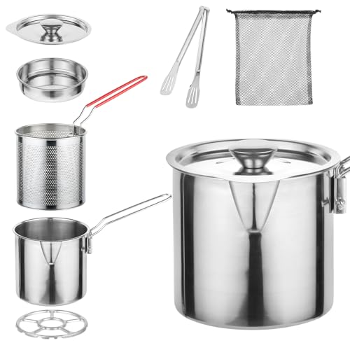 304 Stainless Steel Oil Filter Pot, 68oz/2L Bacon Grease Container with Strainer ? Handle Heavy Duty Large Capacity Versatile Oil Filter Vessel Multi-function Frying Net Tank for Kitchen Camping