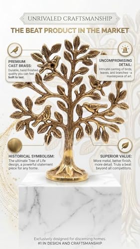 Image of Sotfamily 100% Pure Brass Kalpvriksh Tree Showpiece for Home Decor, Tree of Life Tabletop Decor, Vastu & Feng Shui Brass Decorative Item for Living Room & Office