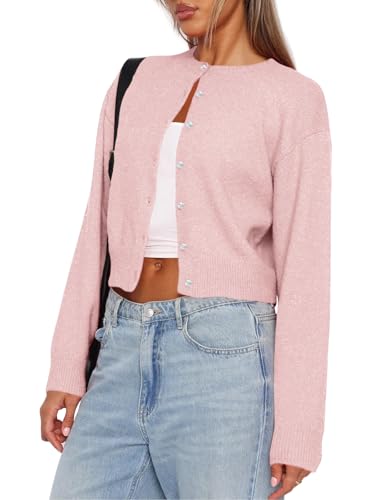 Image of Balimtoy Women's Cropped Cardigan Sweaters Long Sleeve Button Down Sweaters Knit Cardigan Cute Y2k Open Front Crop Top
