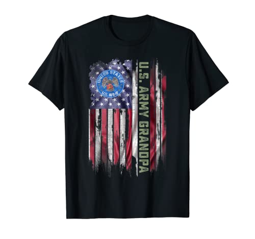 Vintage USA American Flag Orgulloso Ejército de los Estados Unidos Veterano Abuelo Camiseta