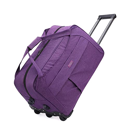 Portable Waterproof Rolling Duffle Bag With Wheels, Unisex-Adult Mobile Carry On Luggage Tote Suitcase Lightweight Travel Trolley Bag Overnight Weekender Bag For Women Men ( Color : Purple , Size : La