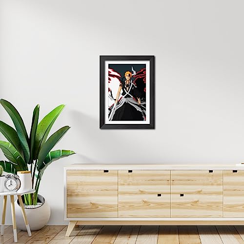 Image of TenorArts Ichigo Photo Frame Bleach Anime Laminated Poster Framed Painting with Matt Finish Black Textures (12inches x 9inches)