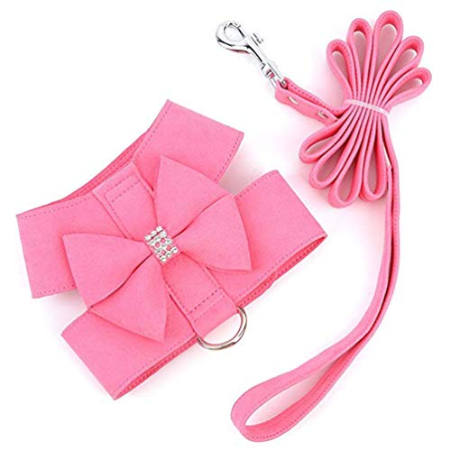 POPETPOP Bling Dog Harness and Leash Set-Rhinestone Dog Harness Bow Girls Soft Suede Leather for Pet Puppy Doggie Cat… - Image 7