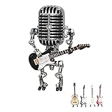 Acebwhtoy Lámpara de mesa con micrófono y robot vintage, con guitarra, robot, regulador de intensidad táctil, estilo steampunk, lámpara de mesa de metal artesanal para decoración del hogar (A)