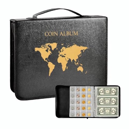 Kdouehg Juego de 200 pizarras para coleccionar monedas, álbum de libros de hojas sueltas de PVC transparente con protección de cremallera