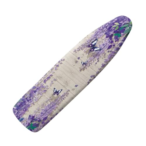 Guevoxuh Ironing Board Cover Soft Heavy Duty Iron Covers Protective Scorch Polyster Standard Size 15 x 54 Inch Snug Fit Ironing Board, Wisteria Flower Butterfly Violet