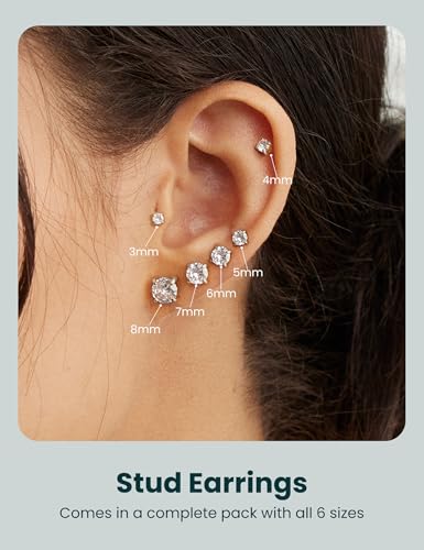 WSSXC 20G Hypoallergenic Flat Back Earrings for Women Men Silver 14K Gold Stainless Steel Stud Earrings Brithstone Cubic Zirconia Studs Surgical Steel Cartilage Earrings for Sensitive Ears2