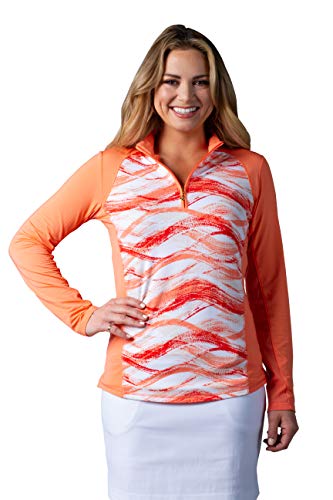 SanSoleil Women's SolTek Ice UV 50 Zip Mock Top X-Large - Monterey Papaya