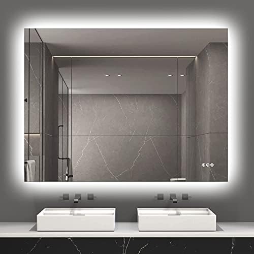 Simcasa 48x36 Backlit Bathroom Mirror with Lights, LED Mirror for Bathroom, Dimmable 3 Colors Lighted Wall Mirror, LED Vanity Mirror, Anti-Fog, Waterproof, Touch Control (Horizontal /Vertical)