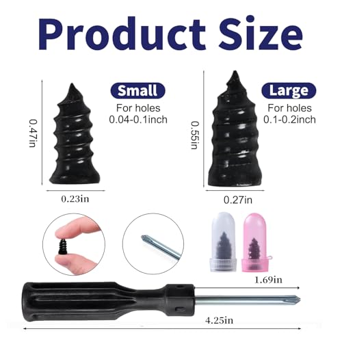 Image of Tire Plugs Screw Type,Tire Repair Rubber Nail Kit, 2 Size Vacuum Tire Plug Kit, Carbon Steel Center, for Car, Motorcycle, Truck, Bicycle, ATV, with Storage Case