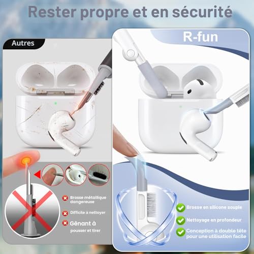 R-fun Coque pour AirPods 4 avec kit de Nettoyage, Coque de Protection complète en Silicone Souple avec Porte-clés pour AirPods 4e génération pour Homme et Femme, Noir – vue 5