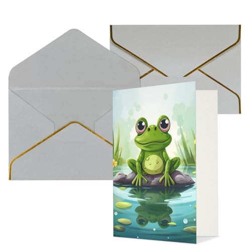 KKLWEGU 池の上のカエル グリーティングカード 封筒付き Thinking of You カード Happy Birthday 結婚式 招待状 空白 ノートカード あらゆる機会用 4x6