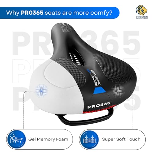 Image of PRO365 Bike Seat Cushion with Memory Foam, Waterproof Cover & Reflective Strip | USB Rechargeable LED Front Light with Loud Bell & 3 Modes | Universal Fit for Bicycles