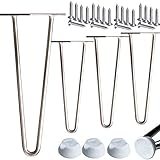4X Haarnadel Tischbeine aus Edelstahl Möbelfuß Tischgestell Hairpin Leg Möbelfüße | Höhe 71cm |2 Streben Ø 12 mm|Schalldämmung | inkl. Anti-Rutsch-Bodenschoner + Schrauben STAHLIA®