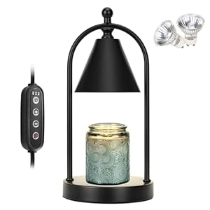 Candle Warmer Lamp with Timer, Electric Black Candle Warmer Light for Bedroom, Dimmable Wax Melts Warmer for Candle Jars, Home Decor Beside Lamp Gifts for Women (2 Bulbs Included)