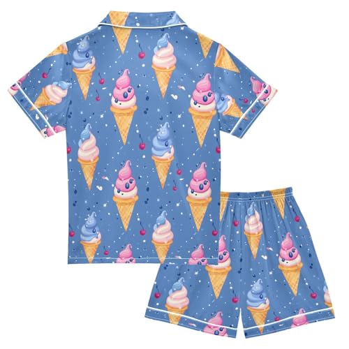 ALAZA Cherry Ice Cream Pajamas Satin Pajama Set Short Sleeve Button Down Sleepwear2