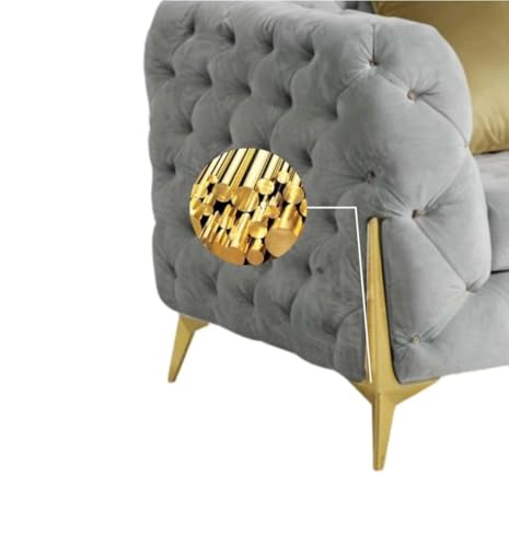 Image of Chesterfield Velvet Upholstery 3-Seater with Armchair and Footrest, Design in 3+1+Footrest Sofa for Living Room, Bedroom, Hallways (Light Grey)