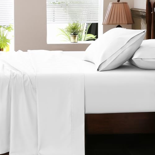Overket Extra Deep Pocket King Sheets 18-24 Inch 100% Egyptian Cotton 1000 Thread Count Sateen Weave Soft Breathable 4 Pieces(King,White)