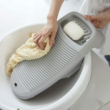 U-MAX Wash Board Anti-Skid Laundry Water Saving Washboard Scrubbing Pad for Kid Clothes Shirts Hand Towels for Home with Soap Holder (Grey, 1 PC)-image-0