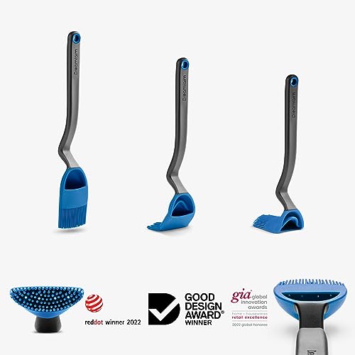 Image of Dreamfarm Brizzle 3-In-1 Flexible Silicone Sit-Up Basting, Drizzle, Scooping Brush with In-Built Sauce Resevoir - Classic Blue