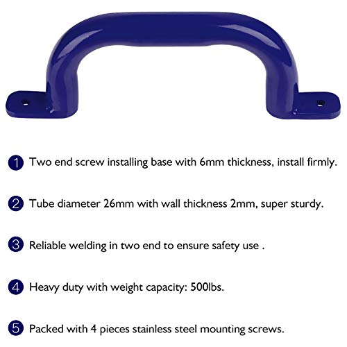 Purife 10\'\' Metal Playground Handles Blue (Pair-500LBS), Playground Grab Handles, Kids Playset Safety Handles, Hand Grip Bar for Playhouse,Treehouse, Jungle Gym, Climbing Frame, Swing Set Accessories - Thumbnail 4