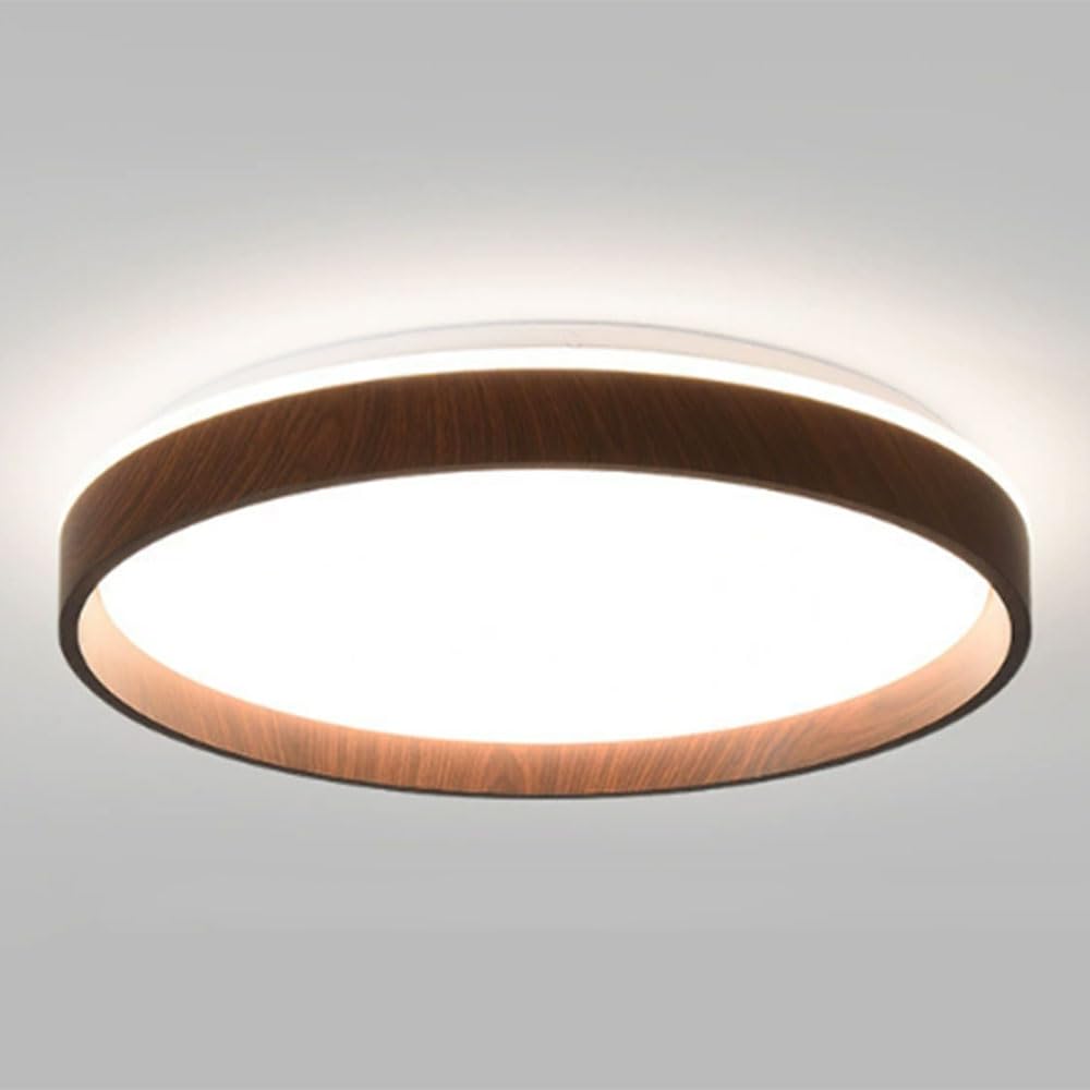 JXYDJH Japanese Oak Grain Ceiling Light for Bedroom, Wabi-sabi Style LED Flush Light Fixtures Minimalist Study LED Light 36W Round with Sidelight Design for Tatami Bedroom, Hallway (Walnut Color)