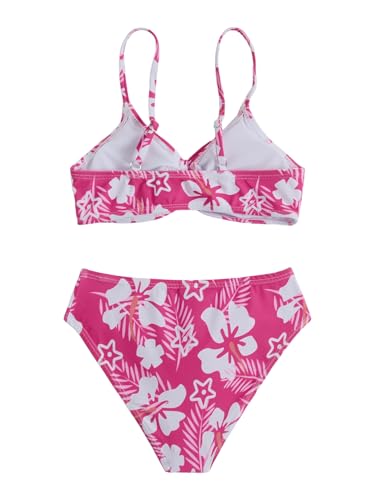 Image of COZYEASE Girls' 2 Piece Ditsy Floral Print Knot Front Ruched Triangle Bikini Swimsuit