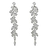 Silver Rhinestone Dangle Earrings for Women,Fashion Long Chain Chandelier Silver Drop Earrings,Crystal Tassel Leaf Earring Designed for Weddings,Wedding Evening Jeweller,for Women and Girls Bridal