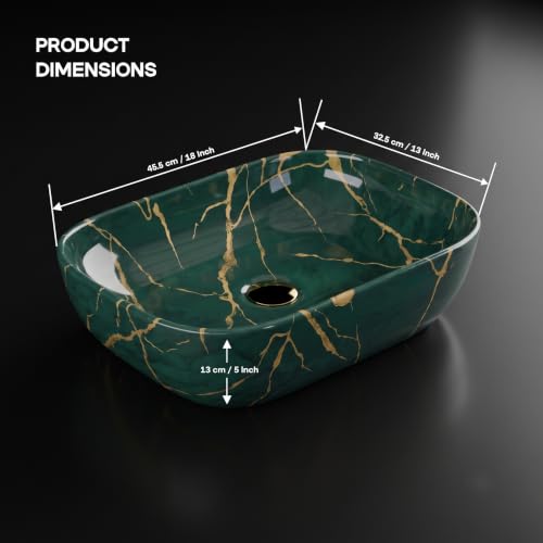 Image of Designer Ceramic Wash Basin For Bathroom | Over Counter Bathroom Basin | Counter Top Bathroom Sink | Wash Basin For Restaurant, Hotel (18 x13 x 5 Inch) (154)
