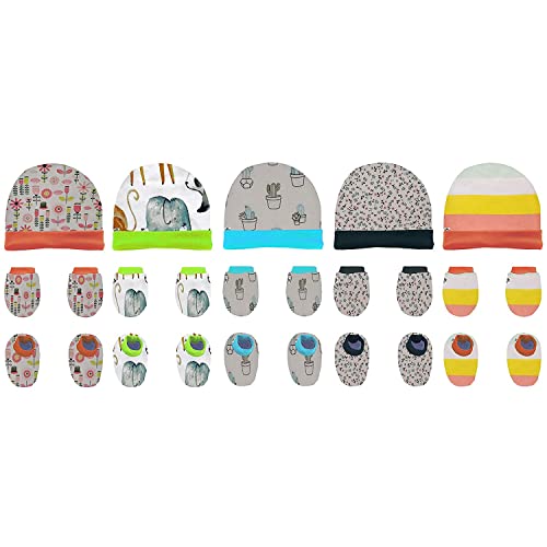 Image of Newborn Baby Cotton Cap, Mitten & Bootie's (Cap Set) 0-12 Months | Multicolour