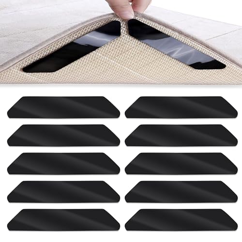 Cretty-Meet 10 PCS Rug Grippers Carpets Grippers, Washable Reusable Carpet Stickers Suitable for All Types and Sizes of Carpet (Black)