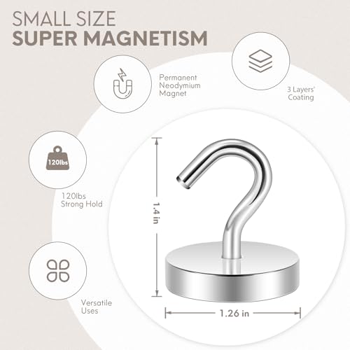 Image of Neosmuk Magnetic Hooks Steel Tube Design for Cruise,130lb+ Silver,10 Pack