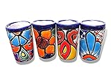 ECONIA - Talavera Shot Glasses Set of 4 Authentic Mexican Tequila Shot Glasses - Artisanal colorful...
