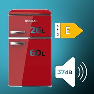 Cecotec Mini Frigorifero Retro Bolero Coolmarket 2D Origin 86 Red E. Due Porte Rosso di 89,3cm di Altezza e 48,7 di Larghezza con Capacità di 86L, Classe Energetica E, Led Interno e Maniglia Cromata